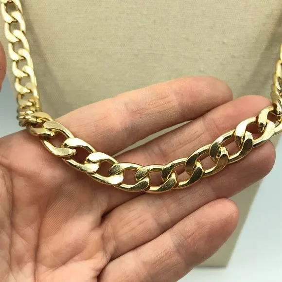RETRO Gold Tone Curb Link Chain Necklace, Power Dressing Unisex 1980s Style - Picture 8 of 11